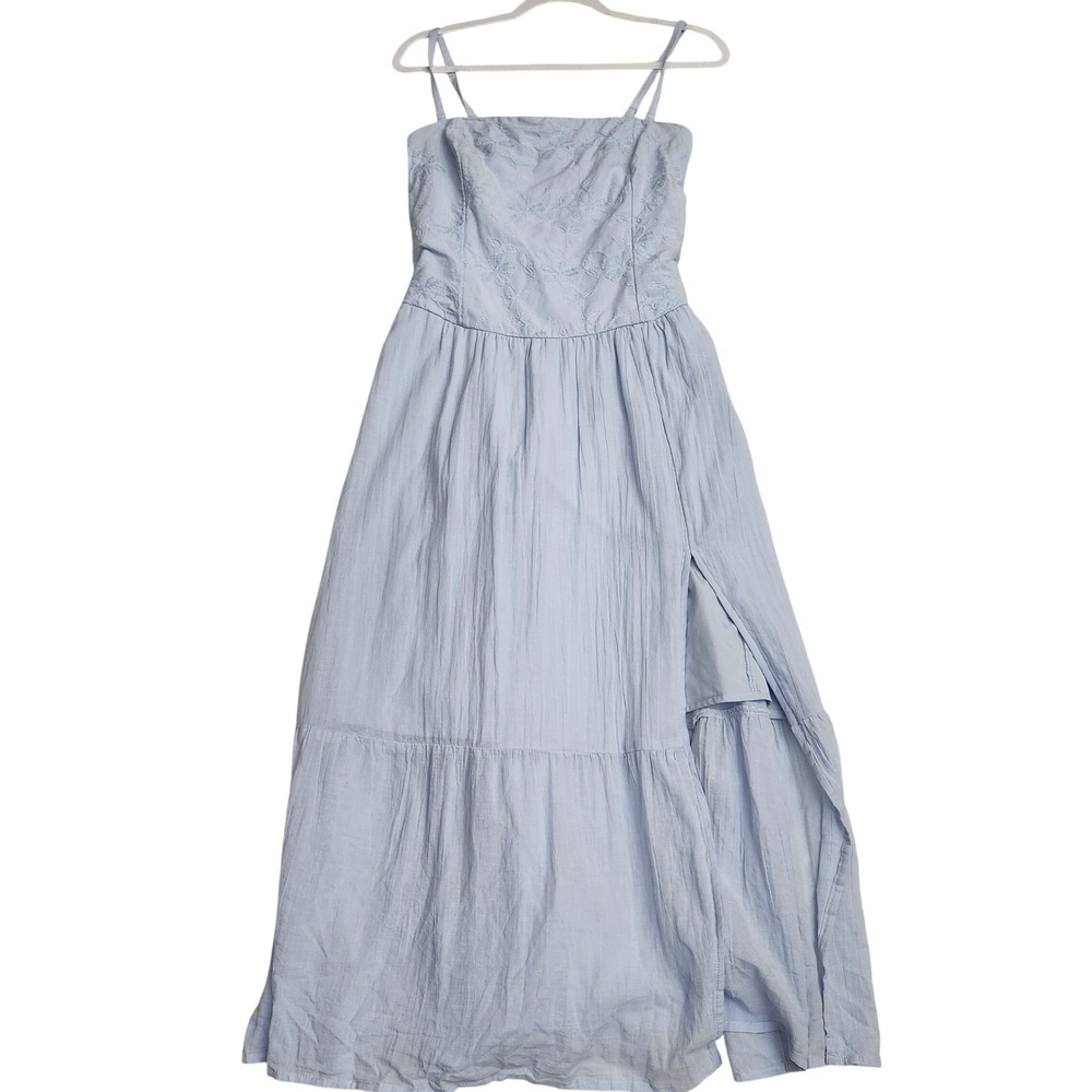 Hollister Blue Floral Y2K Embroidered Smocked Maxi Dress Medium Coastal